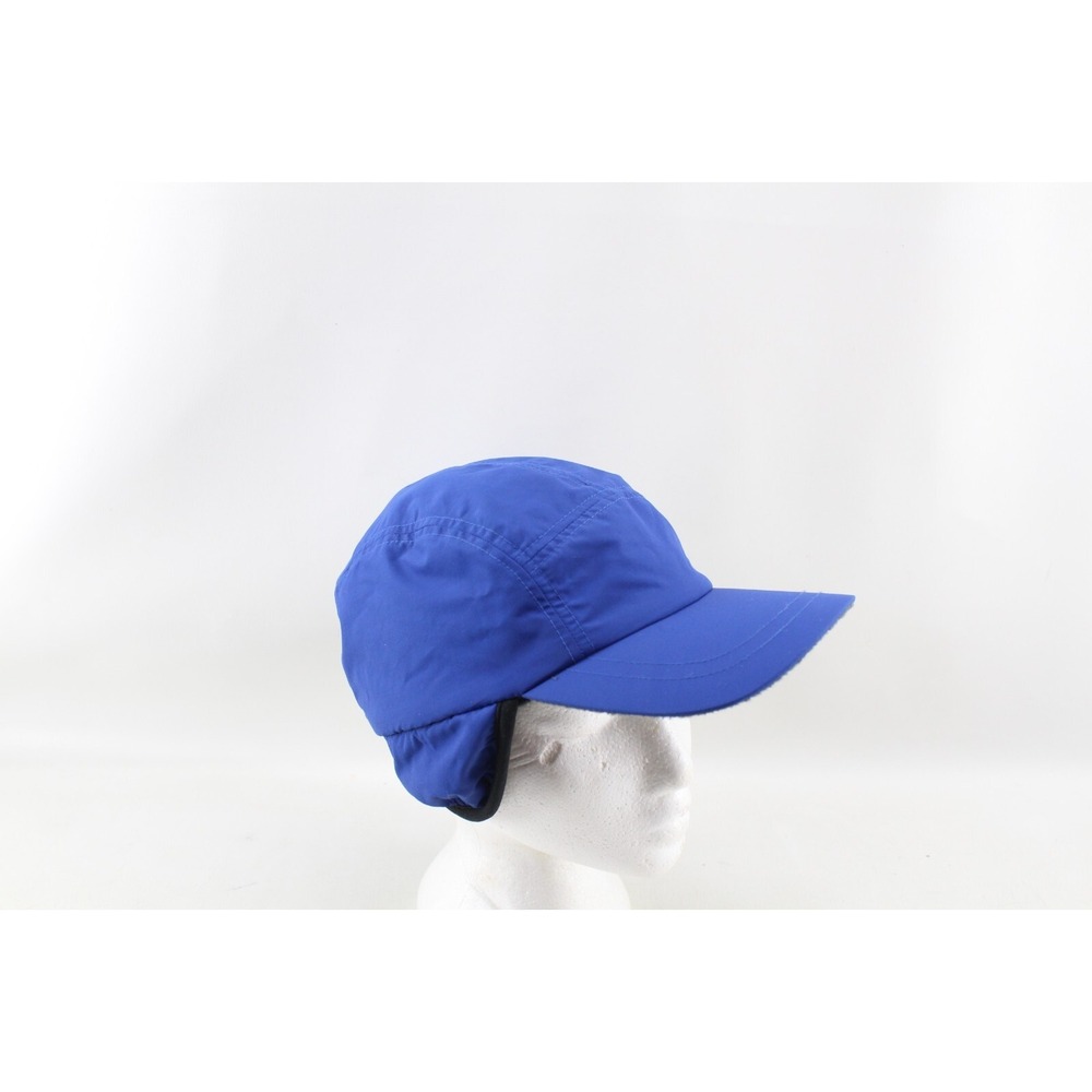 Lands End Ear Flap Hat S/M Blue Nylon Shell Polartec Aircore Fleece Lining